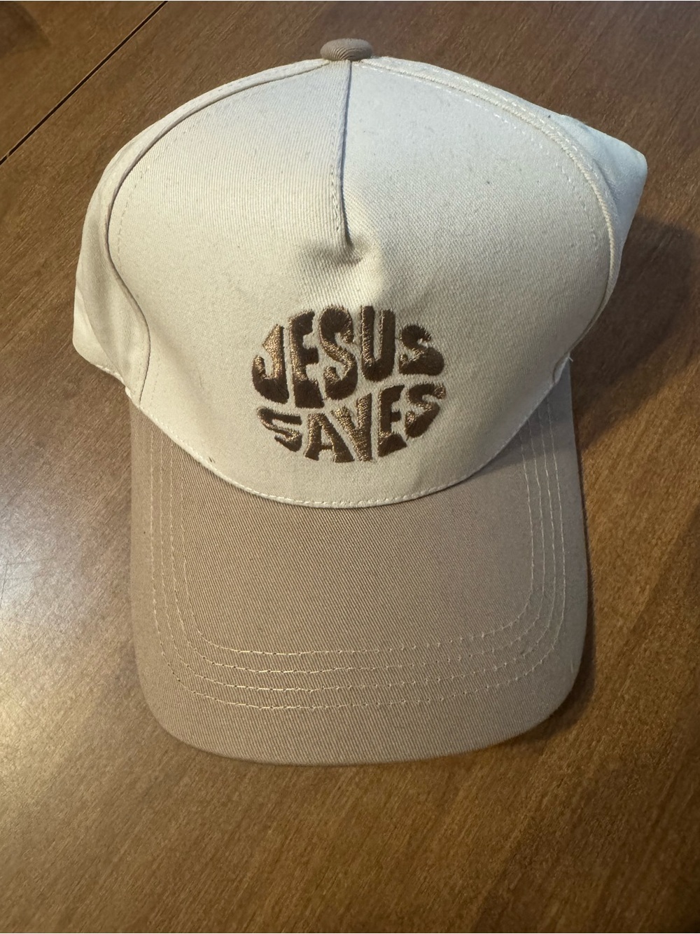Beige 'Jesus Saves' Embroidered Baseball Cap